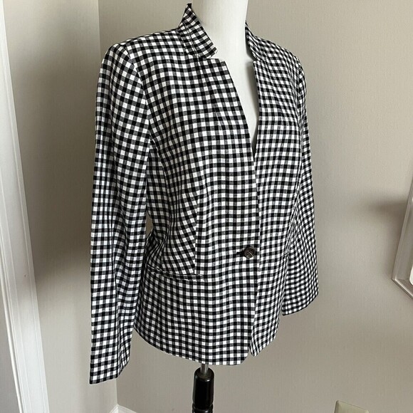 NWT Talbots Linen Blend Blazer sz 10 Jacket Gingham Check Lined Black White - Picture 5 of 11
